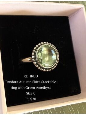 Authentic RETIRED Pandora Green Amethyst Halo Ring - Silver